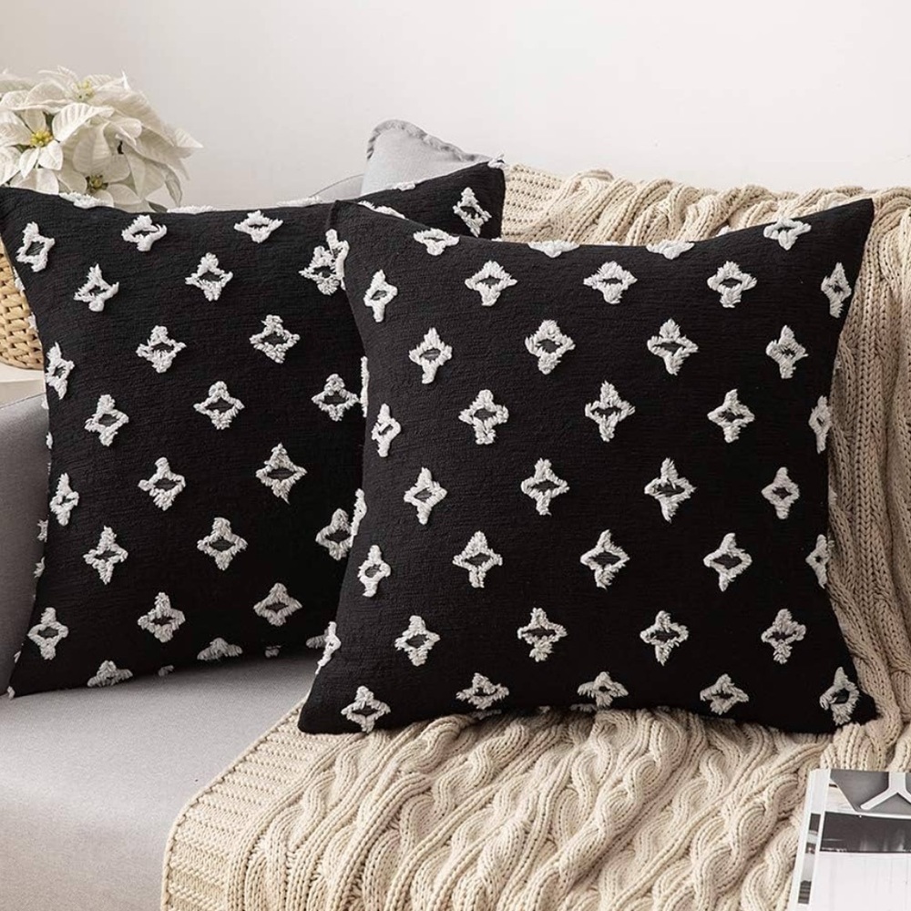 24x24 Black and White Jacquard Pillow Cases - Set of 4